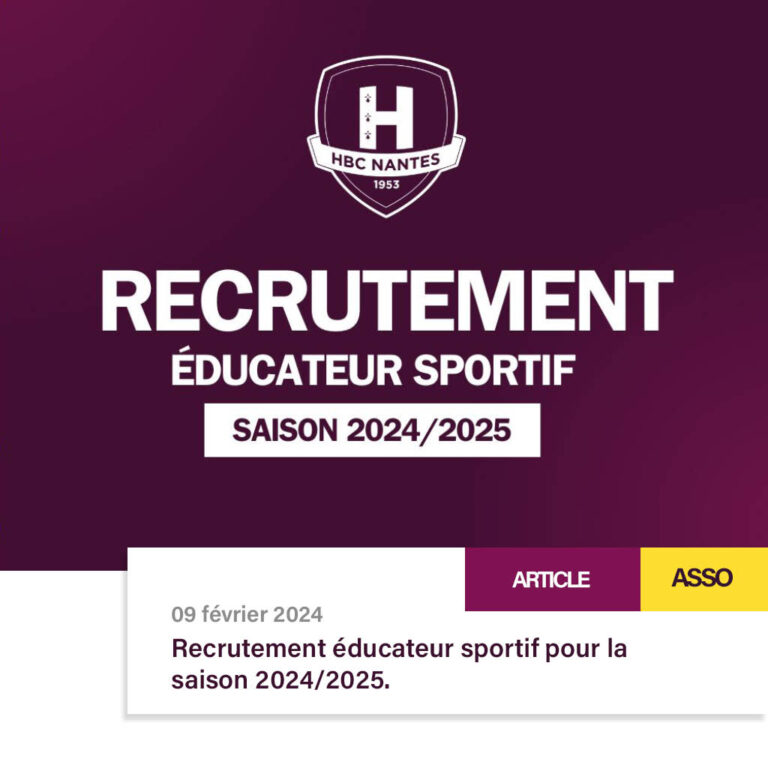 Recrutement éducateur sportif pour la saison 2024/2025.